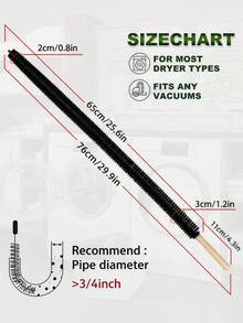 LMMAKE 1PC/2PCS Flexible Dryer Vent Lint Cleaning Brush, 29.9 Inch Bendable Tool Equipped With 25.6 Inches Dense Nylon Bristles, Ideal For Dryer Vents, Air Duct & Narrow Gap Dust Cleaning - 黑色 - 查看 3