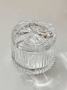 1pc Bowknot Heart-Shaped Glass Jewelry Box, Transparent Jewelry Jar With Bowknot Embossed Decoration, Home Glass Storage Box Decorative Ornament - Transparent - View 11