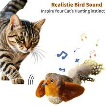 Realistic Cat Toy With Squeaking Sound, Plush Feather Cat Toy - Handmade Artificial Feather Cat Toy With Built-In Whistle And Touch Sensor, Battery-Free Smart Sensing Interactive Plush Bird Toy, Durable Feathers To Stimulate Hunting Instinct, Hanging Bird Toy Suitable For Solo Play And Hunting Fun, Suitable For All Breeds, Interactive Cat Toy, Pet Entertainment Design, Attract Pet Activity, Battery-Free - Multicolor - View 7
