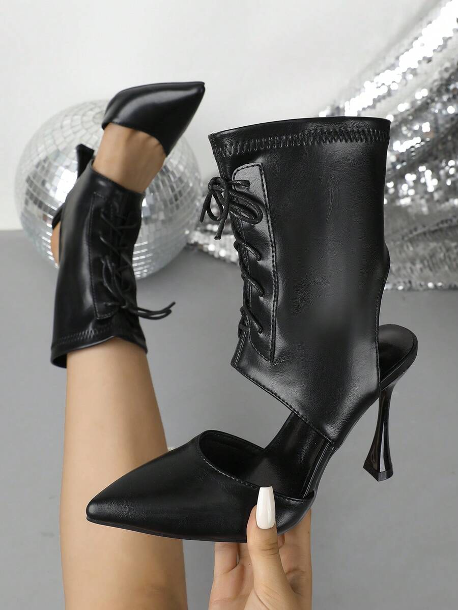Zapatos de tacón alto de aguja con punta fina para mujer, adecuados para citas, fiestas nocturnas y otras ocasiones formales - Negro - Ver 1