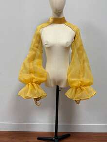 1pc White Organza Exaggerated Bridal Shawl With Sleeve Decor, Wedding Dress Accessory - Multicolor - View 10