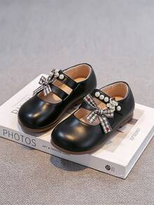 1 Pair Black Cute Bow Fashionable Slip-On Baby Shoes, Massage Insole, Soft Non-Slip Flat Sole, Suitable For All Seasons - Black - View 3