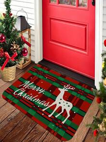 Christmas Welcome Mat, Festive Red & Green Plaid Design | Machine Washable Crystal Velvet Rug, Perfect For Entryway, Living Room, Bedroom, Kitchen, Hallway, Office | Christmas Decor Door Mat, Deer Christmas Decor Rug - A - View 4