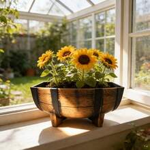 1 Set Flower Pot [Balcony Landscape Dedicated Flower Pot] Vintage Style, Suitable For Planting Green Plants/Flowers/Succulents, Durable And Sun-Resistant, Suitable For Outdoor Use, Home Decor Gardening Gift - Black+Brown - View 2