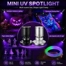 AIICRGB 6P/4P/2P Mini Purple UV Flashlight, Portable USB LED Blacklight, Compact Pocket Light For Fluorescent & UV Mark Verification (Black/Silver)) - Black - View 2