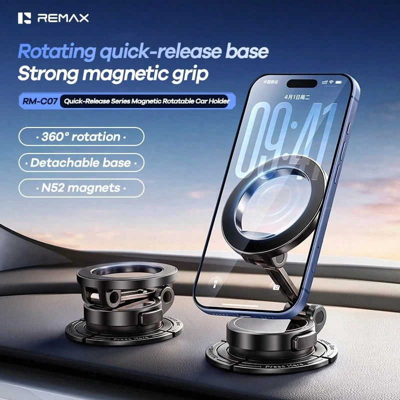REMAX Universal Car Phone Holder Mount With Strong Suction Cup, 360° Rotation & Adjustable Extendable Arm, Fits 4-7.2 Inch IPhone & Android Phones, Dashboard Windshield Phone Stand For Hands-Free Navigation, Car Accessories & Car Essentials, Car Stuff - Black - View 1