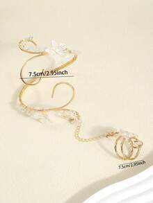 1pc New Floral Pearl Arm Bracelet Women's Exaggerated Geometric Asymmetrical Open Cuff Bracelet Arm Ring Finger Chain - Multicolor - View 5