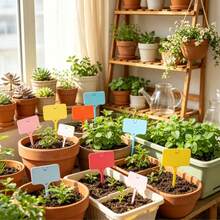 50 Peças Etiquetas de Plantas de Jardim em Formato de T, Reutilizáveis, Compatíveis com Marcador Permanente, Etiquetas de Nome de Sementes de Plástico à Prova d'Água, Adequadas para Jardinagem Interna/Externa, Plantas em Vasos e Cuidados com o Gramado - Estilo sorridente (várias cores) - Visão 3