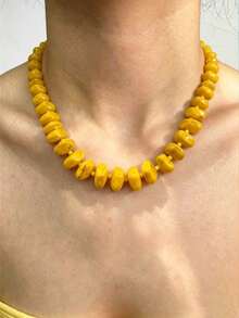 1 pieza Collar de cuentas de acrílico asimétrico estilo bohemio europeo y americano para mujeres, adecuado para vacaciones y uso diario - Collar de cuentas acrílicas hecho a mano - Ver 6