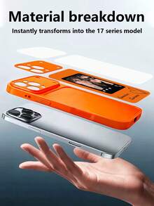 1pc DIY Customized Couple Photo & English Name Dual Custom Luxury Fashion Large Window Tempered Glass With Lens Protection Anti-Drop Phone Case Compatible With Apple Duo/18ProMax/17ProMax/16Pro/15/14Plus/13Pro/12ProMax/11 Phone Accessories Full Coverage Premium Protective Cover - Orange - View 9