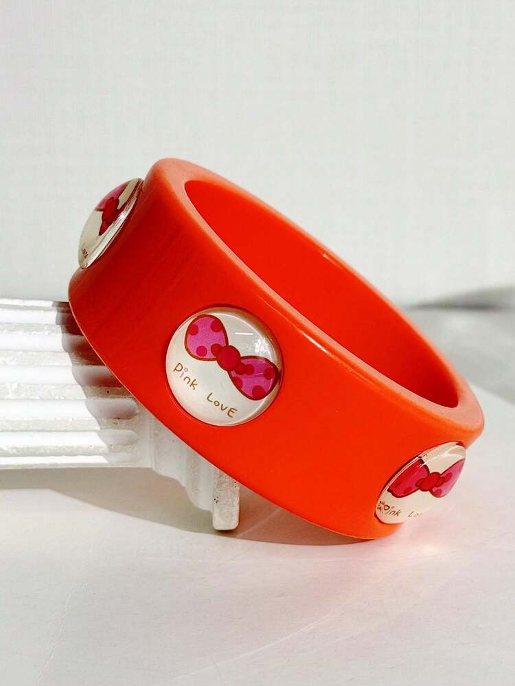 1pc Sweet Polka Dot Bow Resin Wide Bracelet, Colorful Women's Daily Date Beach Vacation Travel Layering Charm Jewelry - Multicolor - View 13