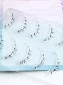 5 Pairs Cat Ear Faux Lower Eyelashes, Ultra-Fine Transparent Stem, Comfortable For Beginners, Hair-Flow Style, Korean & Japanese Light Makeup, Suitable For Dates And Parties, Multiple Styles - Black - View 8