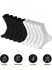 1/3/5/10/20 Pairs Women's Black & White Tight Sports Socks, Running Socks, Suitable For Cycling, Thick & Comfortable Daily Wear Socks - Multicolor - View 4