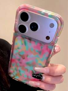 Casing Pelindung Silikon Dua Lapis Tahan Guncangan Ins Niche Pink Hijau Amber Motif Tempurung Kura-kura dengan Tepi Bulat, Kompatibel dengan Apple 17 Pro Max / 16 / 15 / 14 / 13, Perlindungan Penuh, Gaya Korea - Berwarna merah muda - View 3