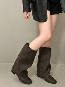 2026 New Vintage Knee-High Straight Leg Stacked Pants Boots, Maillard Style - Brown - View 3