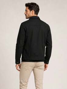 Jaqueta Jeans Masculina Preto Moderna Estilo Casual Homem Denim Moda Outono Inverno - Preto - Visão 2