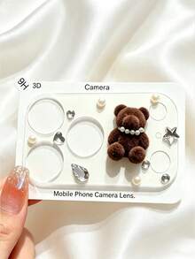 NNBILI Fluffy Pearl Bear Camera Lens Protector, Compatible With IPhone 18 Pro Max/18 Pro/17 Pro Max/17 Pro, 3D Rhinestone Star Heart Diamond Decorated Camera Cover, Scratch-Resistant Tempered Glass Lens Sticker, Cute Phone Camera Decoration - Dark Brown Bear Pearl Necklace - View 8