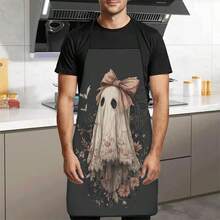 1pc Halloween Lace Ghost Print Apron, Featuring Bow Ghost, Withered Leaf, Bat, Spider Web Patterns, Durable Cooking Apron Suitable For Bakers, Cake Decorators, BBQ Enthusiasts, Gardeners, Painters, Nail Artists - Perfect Gift For Home And Professional Chefs - Multicolor - View 6