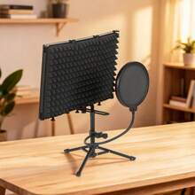 Studio Microphone Shield With And Tripod Stand, Foldable Adjustable Recording Studio Equipment, 3-Panel High Density Absorbent Foam Shield With 3/8 Threaded Mount, Black On-Site - 1 - View 8