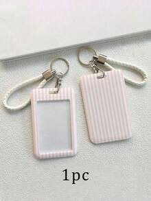 New Minimalist Striped Pattern (Random Print Distribution) Card Holder (Card Holder + Keychain), Suitable For Student ID, Meal Card, Bus/Metro Card And Access Card, With Bag Hanging, Keychain, Wallet And Bank/Credit Card Storage Functions, Equipped With Sliding Cover Design And Lanyard, Made Of Durable Plastic Material, Sturdy And Long-Lasting, Effectively Protects Work ID, Essential For Holiday Travel And University Life - Multicolor - View 12