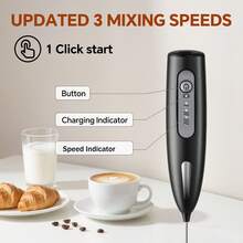 Lalayuan 1pc Mini Portable USB Rechargeable 3-Speed Handheld Milk Frother, Includes Charging Cable - View 5