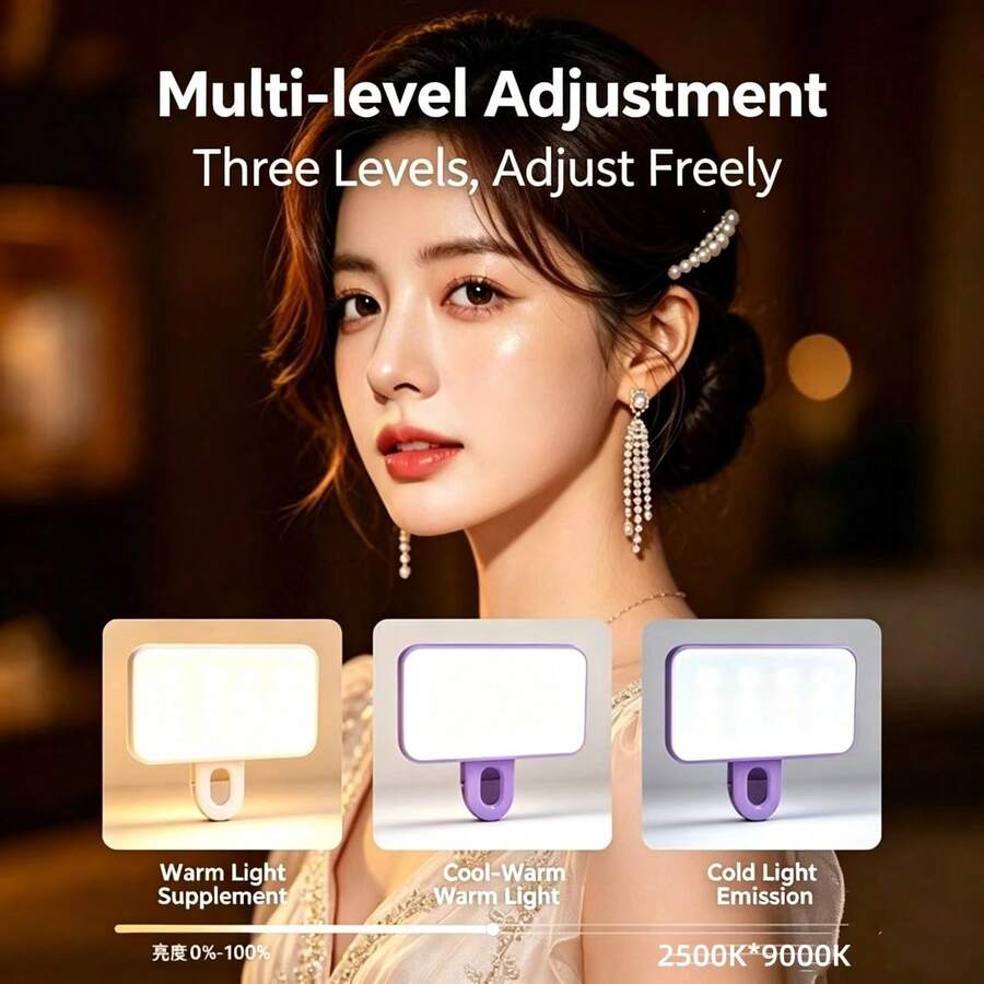 Buguangdeng 1pc LED Selfie Light, 3 Lighting Modes, Portable Clip-On Fill Light, Suitable For Makeup, Live Streaming, Zoom Meetings, Rechargeable Clip-On Video/Photo Lighting For Smartphone, Camera