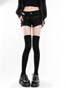 1 Pair Women's Minimalist Velvet Calf Socks, Over-The-Knee Socks, Thigh-High Socks, Silicone Non-Slip Long Tube Socks, Versatile For Daily Wear - Multicolor - View 12