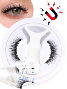 1 Pair Magnetic Eyelashes, No Glue Needed, With Clips, Short 6-9mm Natural Cat Eye Reusable Magnetic Lashes, Suitable For Makeup Bloggers And Women - Natural Short Lashes - View 2