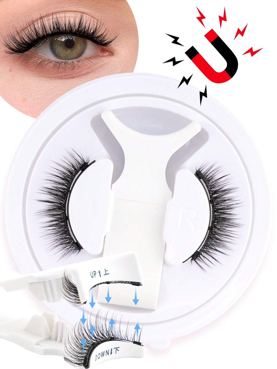 1 Pair Magnetic Eyelashes, No Glue Needed, With Clips, Short 6-9mm Natural Cat Eye Reusable Magnetic Lashes, Suitable For Makeup Bloggers And Women