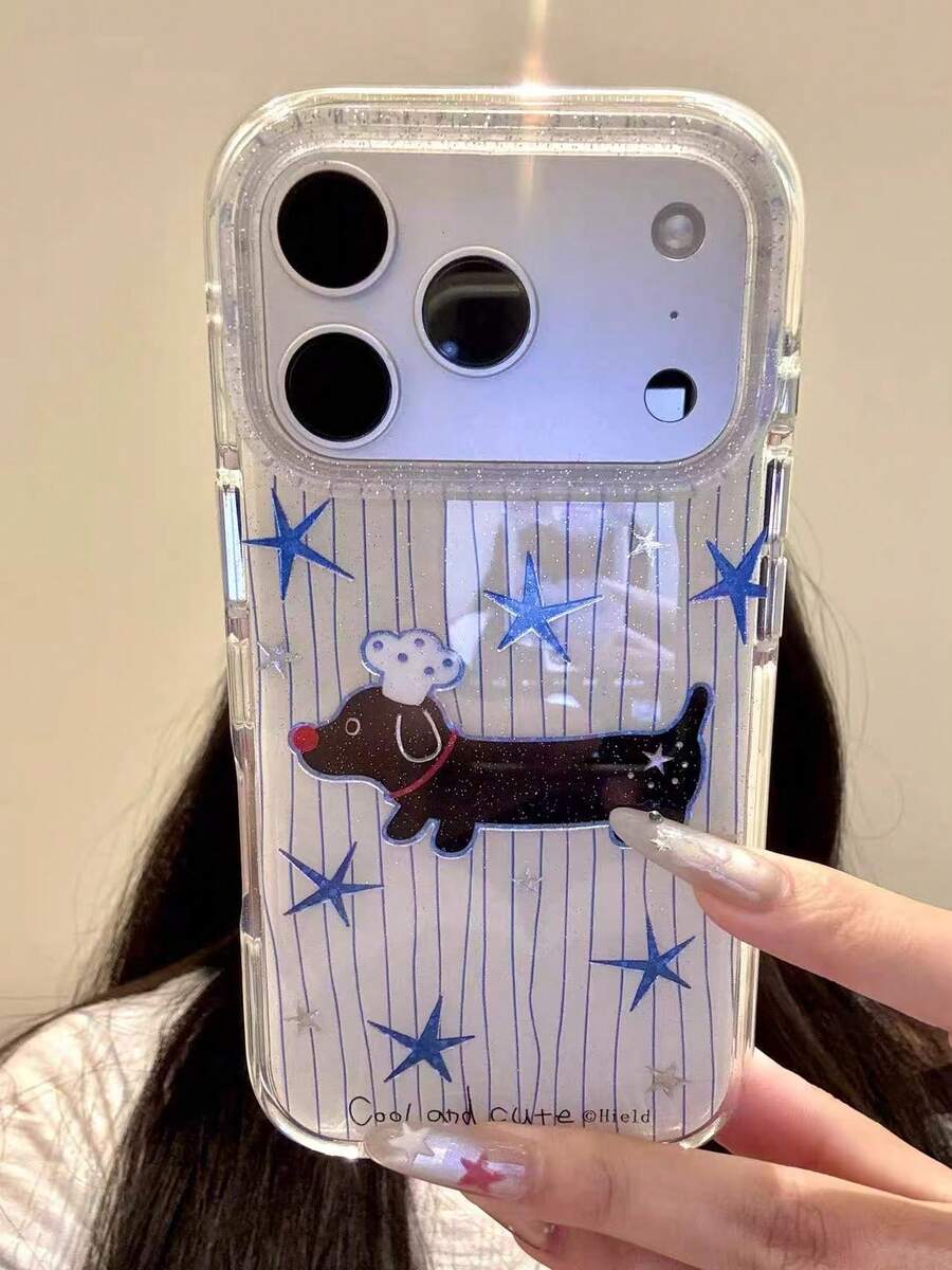 Striped Star Chef Hat Puppy Design Phone Case Compatible With Apple 17 Pro Max, 16 Pro, 13, 14 Pro, 15 Pro, Creative Full Coverage Shockproof Phone Cover - Multicolor - View 1