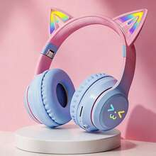 Cute Cat Wireless Headphones, Fashionable Gradient Color Wireless Gaming Headset With RGB Lighting, Retractable Foldable Design, Soft Comfortable Ear Pads - 查看 18