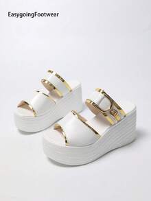 Women's Open Toe Platform Wedge Sandals, Comfortable Versatile Casual Shoes For Daily Wear, Home And Outdoor - White - View 4