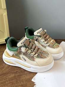 1 Pair Kids' Popular Sports Shoes, New Autumn Style, Fashionable Versatile Non-Slip Casual Skate Shoes For Boys And Girls, Suitable For Daily Wear All Seasons - Khaki - View 4