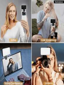 Buguangdeng 1pc LED Selfie Light, 3 Lighting Modes, Portable Clip-On Fill Light, Suitable For Makeup, Live Streaming, Zoom Meetings, Rechargeable Clip-On Video/Photo Lighting For Smartphone, Camera - Pink - View 9