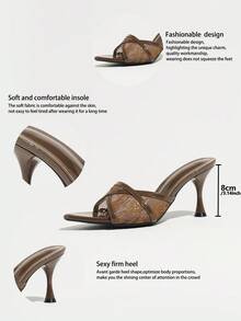 Women's Brown Cross Lace Pointed Toe Kitten Heel Mule Sandals, Versatile Commuter Casual Wear For Spring And Summer - Brown - View 7