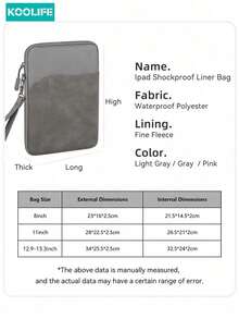 Koolife 1pc 8-13 Inch Tablet Protective Sleeve Bag, Portable Handbag, Electronic Product Storage Bag, Shockproof Protective Case, Suitable For IPad, Galaxy And More - Dark Grey - View 12