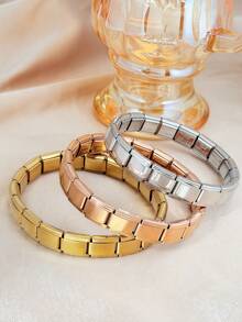 Colors Stainless Steel Square Link Bracelet, 18K Gold Plated Waterproof Stackable Chain Wrist Jewelry For Ladies - Multicolor - View 6