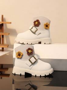 Children's Girls Boots New Style Floral Pattern Non-Slip Casual Boots - Beige - View 1