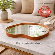 Bandeja Espelhada Decorativa Orgânica Borda Couro - Caramelo - Visão 4