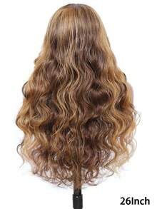 ZHUICHAO 200% Density 28In Body Wave Brazilian Human Blend Synthetic Wig 13x4 HD Transparent Lace Frontal Wigs Brown Mix Honey Blonde Highlight Natural Hairline Pre Plucked With Baby Hair For Women To Wear On Daily Or Parties Wig, Halloween - SP4/27 - View 21