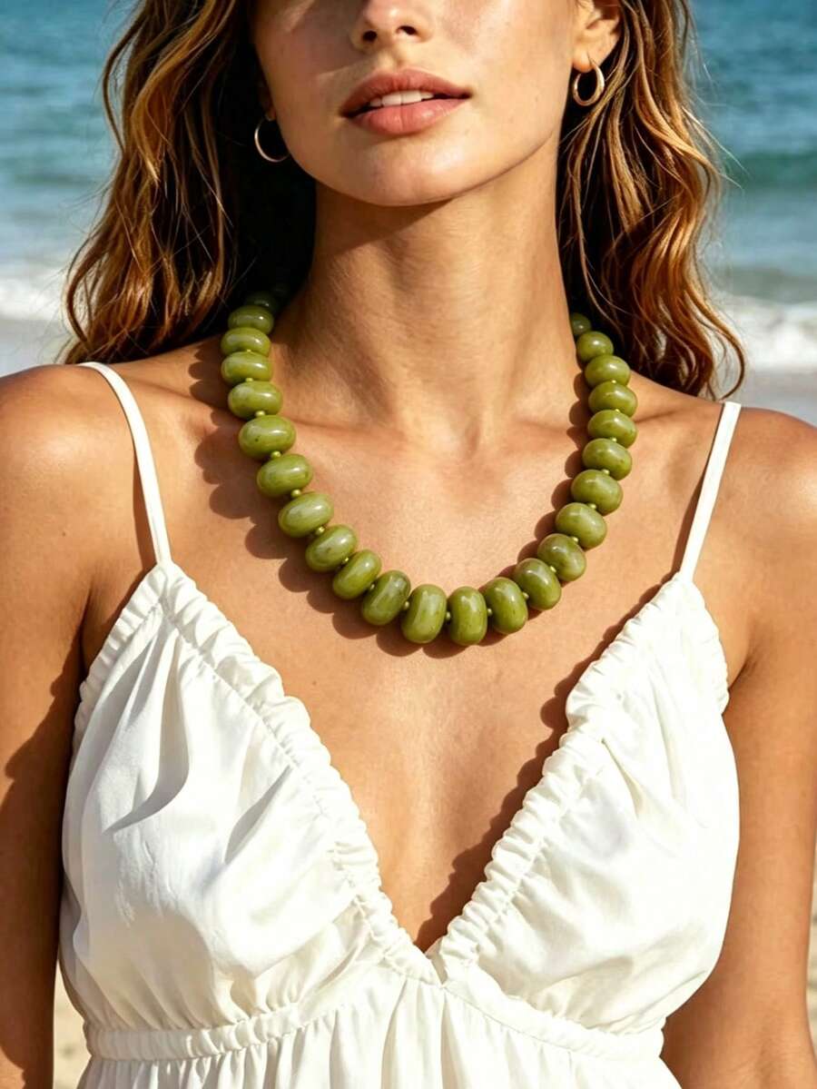 1 pieza Collar de cuentas de acrílico asimétrico estilo bohemio europeo y americano para mujeres, adecuado para vacaciones y uso diario