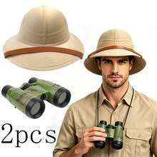 2pcs/1set Jungle Wild Adventure Costume Accessories Set, Includes (Hat, Binoculars) Unisex, Suitable For Role Play, Theme Party, Costume Party, Stage Performance, Halloween, Carnival - Multicolor - View 1