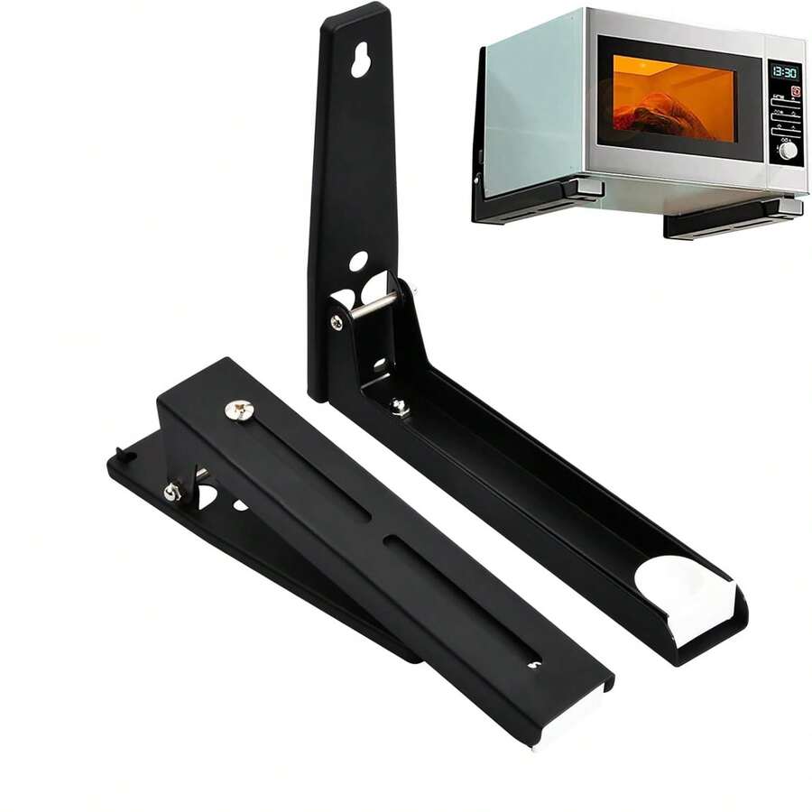 2 cái kệ treo tường lò vi sóng, giá bếp chịu lực, giá đỡ lưu trữ gấp gọn, tiết kiệm không gian, bao gồm vít nở, dễ lắp đặt - Đen-2 Chiếc - Xem 1