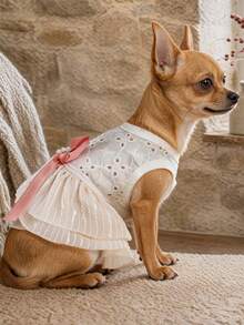 PETCIRCLE 1件寵物衣服 小狗幼犬貓咪可愛風 節日氛圍 戶外葡萄柚蕾絲薄紗洋裝 - 彩色 - 查看 2