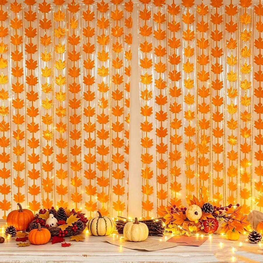 1pc Maple Leaf Foil Paper Background Wall Party Decoration Window Decor Thanksgiving Photo Prop Backdrop, Maple Leaf Birthday Theme Background Decoration, Party Decoration Door Shiny Metallic Brushed Party Decor