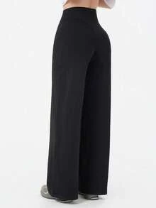 Women's Black High-Waisted Wide Leg Pants With Pockets - Spring & Summer Comfy Flowy Lounge Pants For Yoga, Workout & Daily Wear - Black - View 7