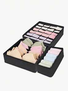 6/7/8/24 Non-Woven Fabric Drawer Storage Compartments, Foldable Wardrobe Storage Baskets And Fabric Storage Boxes Are Used For Storing Clothes, Socks, Underwear, Bras, Ties And Accessories - Black - View 8