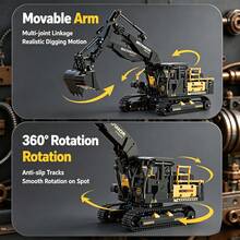 1356 Buah Balok Bangunan Ekskavator Crawler Teknik, Model Kendaraan Teknik MOC dengan Meja Kerja yang Dapat Diputar & Mekanisme yang Dapat Digerakkan, Kit Bata Koleksi Dewasa, Hadiah Ideal untuk Halloween, Natal, Thanksgiving & Ulang Tahun untuk Penggemar Hobi - Kuning - View 3