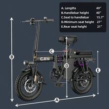250W Dual Shock Absorption Folding Electric Bike, 25KM/H Adult Comfort E-Bike With Rear Dual Suspension, 14" Anti-Slip Tires, Dual Disc Brakes, Removable Battery For Bumpy Roads, City Commuting, Smooth Riding On Rough Urban Paths - Black - View 7