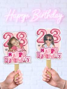 Personalized Balloon Ribbon Photo Fan, Customized Cardboard Silhouette Photo Stand, Personalized Cardboard Hollow Mask, DIY Photo Booth Props, Suitable For Bachelor Party, Birthday, Costume Party, Graduation Ceremony, Wedding Gift - Multicolor - View 9
